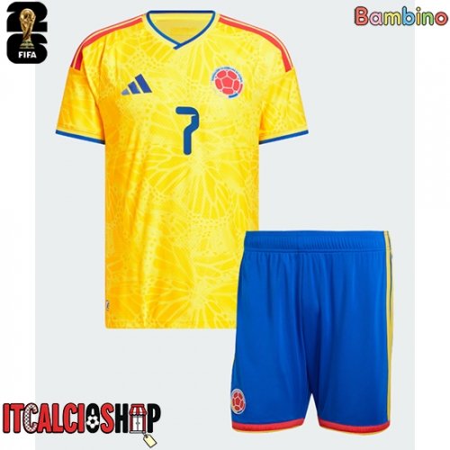 Colombia Luis Diaz #7 Prima Maglia Bambino Mondiali 2026 Manica Corta (+ Pantaloni corti)